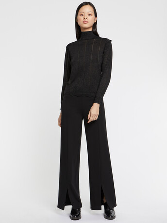 Wool and lurex turtleneck sweater with scalloped edging - Noir