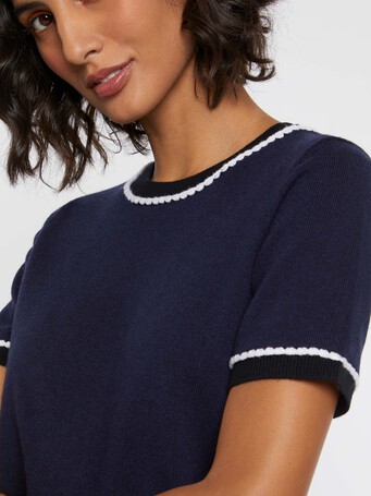 Pull manches courtes en laine et cachemire - Marine / noir