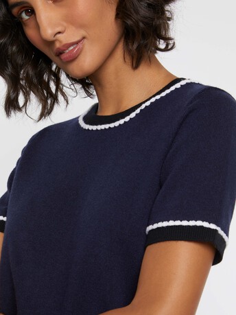 Pull manches courtes en laine et cachemire - Marine / noir