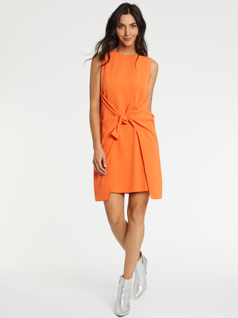 Satin-back crepe dress with bow - Tangerine