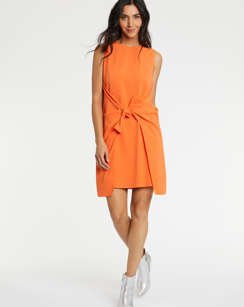 Satin-back crepe dress with bow