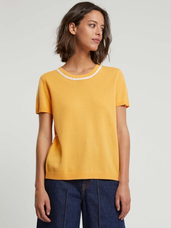 Pull en merinos - Curcuma/blanc casse