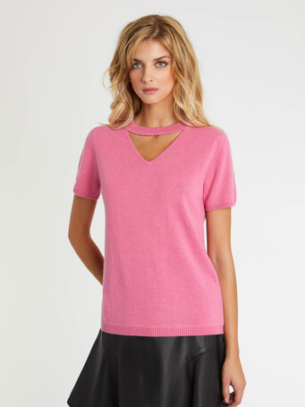 Cashmere short-sleeve sweater - Bubble gum