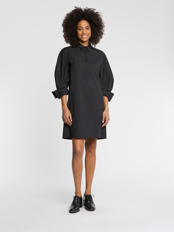 Robe courte à col tunisien en popeline de coton - Noir