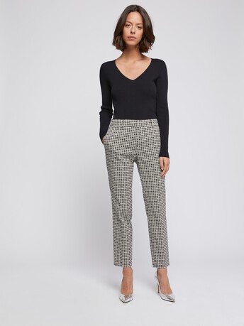 Pantalon cigarette en jacquard imprimé pâquerettes - Noir / blanc
