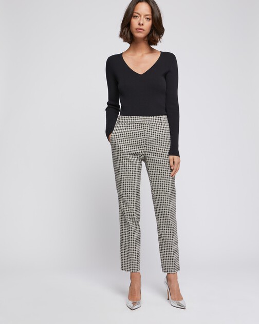 Pantalon cigarette en jacquard imprimé pâquerettes