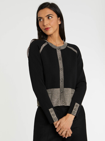 Lurex- and Milano-knit cardigan - Noir