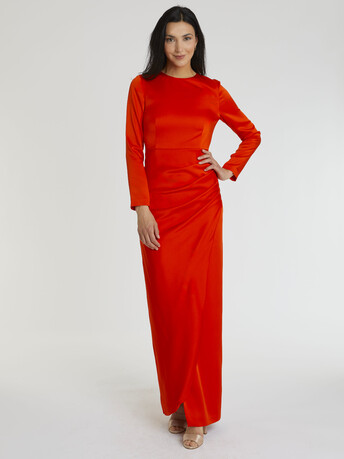 Robe longue en crêpe envers satin - Sanguine