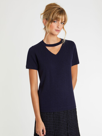 Cashmere short-sleeve sweater - Navy blue