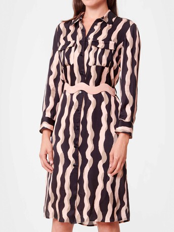 Robe en satin imprimé - Poudre / noir