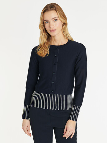 CARDIGAN - Marine / blanc casse