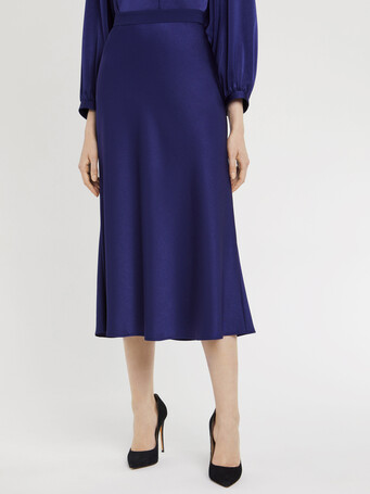 Jupe midi en crêpe envers satin - Indigo
