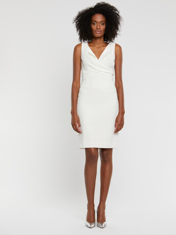 Short crossed satin-back crepe dress - Off white