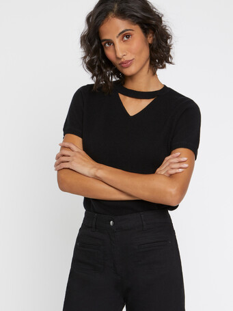 Cashmere short-sleeve sweater - Noir