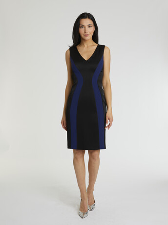 Robe courte en crêpe envers satin - Noir/indigo