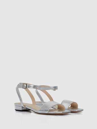 Sandales plates en cuir lisse - Silver