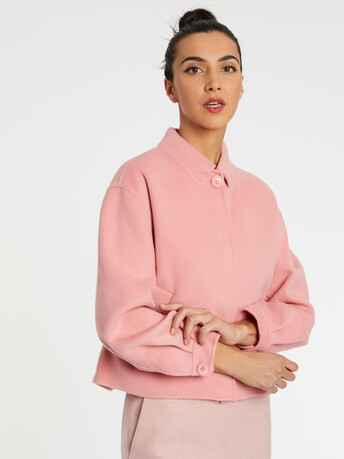 Cropped jacket with wool collar - Candy pink