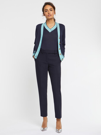 Cardigan en soie à boutons bijou - Marine/ menthe