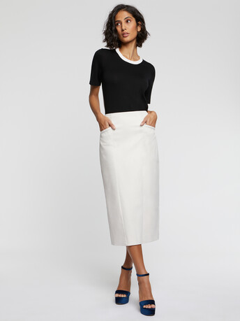 Pull manches courtes en soie et coton - Noir / ivoire