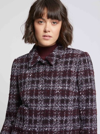 Cropped burgundy tweed jacket with collar - Bourgogne