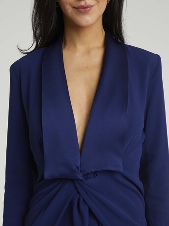 Robe mi-longue en crêpe envers satin - Indigo