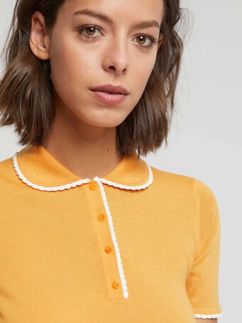 Pull en merinos - Curcuma/blanc casse