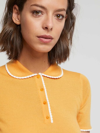 Pull en merinos - Curcuma/blanc casse