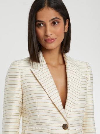 Veste à rayures tennis et lurex en lin et coton - Blanc casse / gold