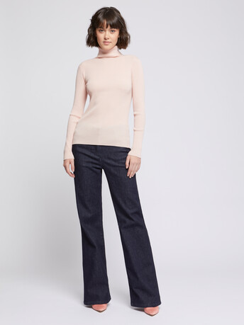 Pull côtelé à col roulé en laine mérinos - Poudre