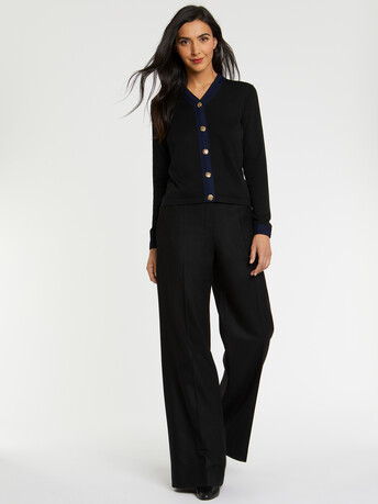 Cardigan en soie à boutons bijou - Noir / marine