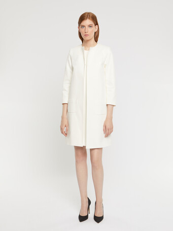 Short sleeveless swiss-dot jacquard dress - Off white