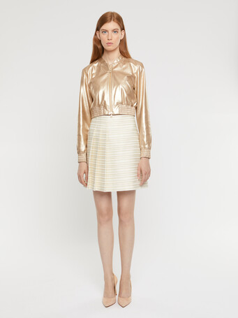 Mini-jupe plissée à rayures tennis et lurex - Blanc casse / gold