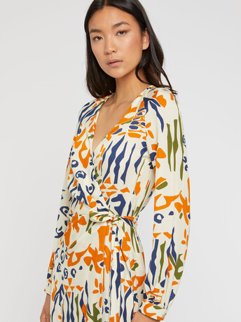Robe longue portefeuille en viscose imprimé ethnique - multicolore