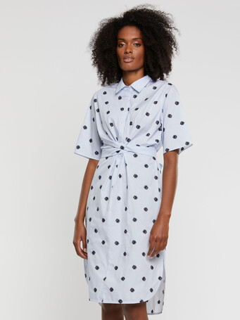 Embroidered striped cotton-poplin dress with shirt collar - Sky blue