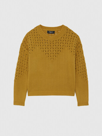 Wool and cashmere openwork sweater - Ocre