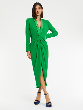Robe mi-longue en crêpe envers satin - Vert