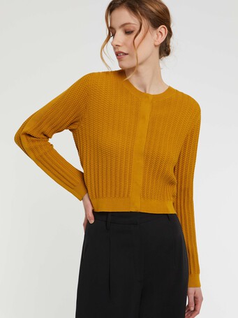 Cardigan en soie à points fantaisie - Ocre