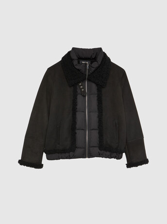 Shearling-trimmed leather jacket - Noir