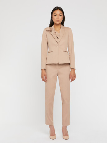 Pantalon droit 7/8ème en popeline de coton - Beige