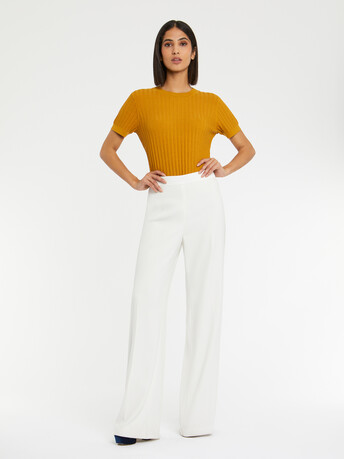 Short-sleeve knit sweater - Ocre