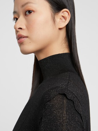 Wool and lurex turtleneck sweater with scalloped edging - Noir