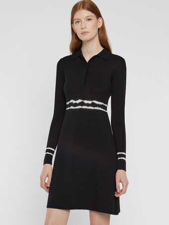 Short merino wool dress - Noir / blanc casse