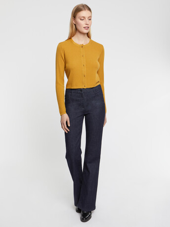 Cardigan en laine en maille côtelée - Ocre