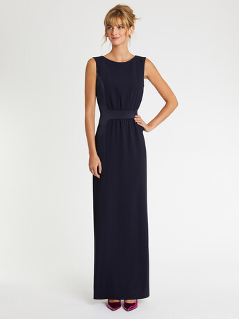 Robe longue de cérémonie en crêpe de satin - Marine