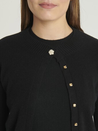 Cardigan en cachemire avec un bouton bijou - Noir