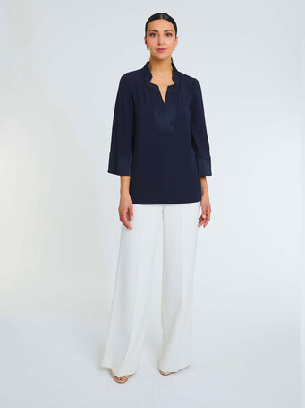 Blouse en crêpe enver satin - Marine