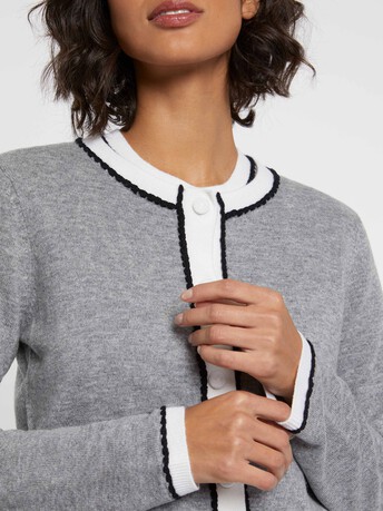 Cardigan en laine et cachemire - Gris / blanc casse