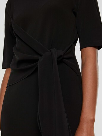 Robe mi-longue drapée en jersey Ottoman - Noir