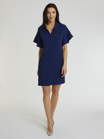 Robe courte en crêpe envers satin - Indigo