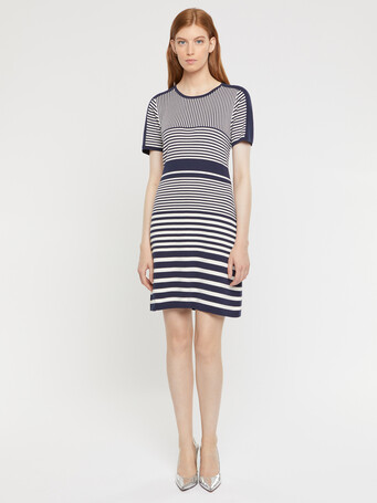Striped cotton knit dress - Blanc casse / marine